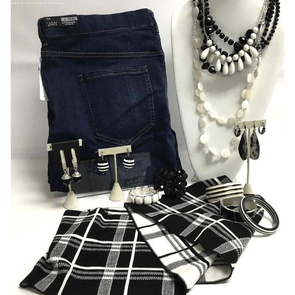 NWT Liverpool The Slim Glide On Jeans Sz 24W w/ Matching Cowl Scarf and Jewelry - Picture 1 of 6